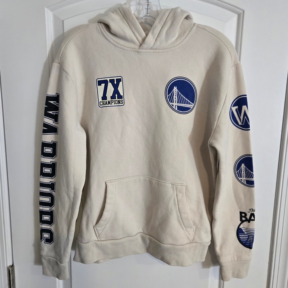 Hollister Golden State Warriors Hoodie Mens XS Cream NBA 7X‎ Champions Logo